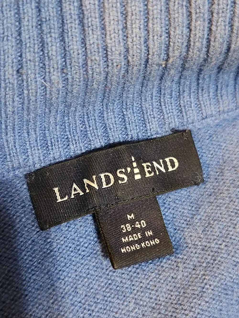 Lands' End Cashmere Sweater Mens Medium 38-40 Blue 1/2 Zip Mock Neck Long Sleeve